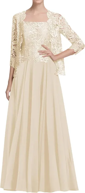 JAEDEN Mother of The Bride Dresses Wedding - Jacket Lace Chiffon Formal Evening Dress