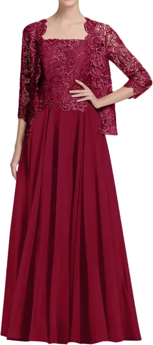 JAEDEN Mother of The Bride Dresses Wedding - Jacket Lace Chiffon Formal Evening Dress