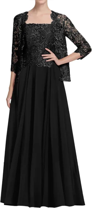 JAEDEN Mother of The Bride Dresses Wedding - Jacket Lace Chiffon Formal Evening Dress
