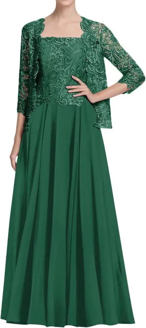 JAEDEN Mother of The Bride Dresses Wedding - Jacket Lace Chiffon Formal Evening Dress