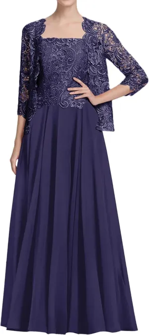 JAEDEN Mother of The Bride Dresses Wedding - Jacket Lace Chiffon Formal Evening Dress