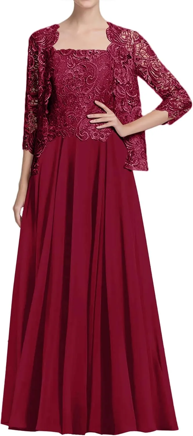 JAEDEN Mother of The Bride Dresses Wedding - Jacket Lace Chiffon Formal Evening Dress