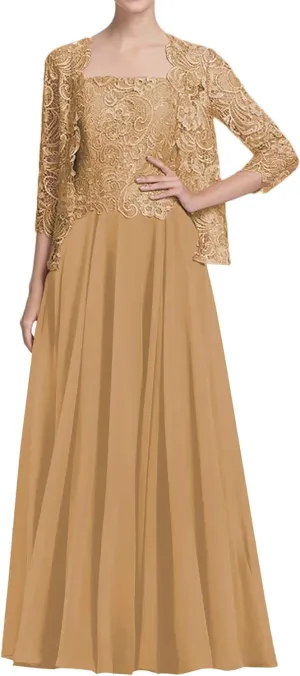 JAEDEN Mother of The Bride Dresses Wedding - Jacket Lace Chiffon Formal Evening Dress