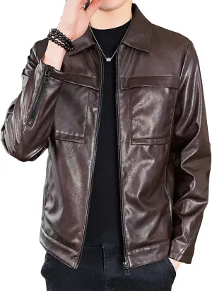 JEKE-DG Shacket Jacket Leather Windbreaker Sweater Turn Down Collar Blazer Plus Size Top Zipper Motorcycle Soft Youth Shacket (Medium,Coffee)