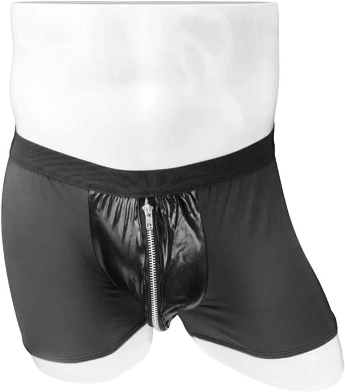 JEsilunmaMY Men's Faux Leather Boxer Briefs Ice Silk Mide Rise Open Zipper Pouch Underwear Stretch Comfortable Sexy Panties