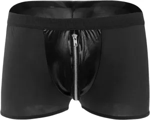 JEsilunmaMY Men's Faux Leather Boxer Briefs Ice Silk Mide Rise Open Zipper Pouch Underwear Stretch Comfortable Sexy Panties