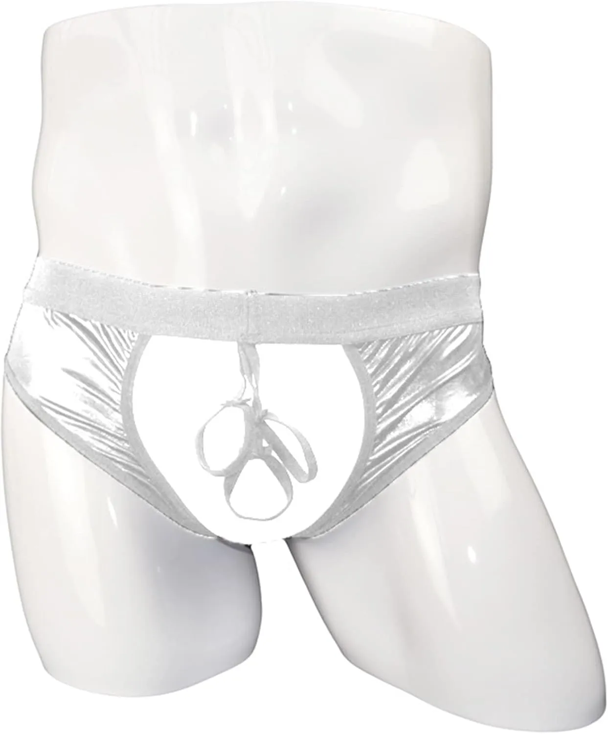 JEsilunmaMY Mens Hollow Leather Briefs Mid Waist Cutout Athletic Supporter Underwear Sexy Erotic Lingerie Open Front Panties