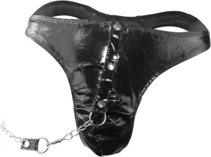 JEsilunmaMY Men's Patent Leather Briefs Low Rise Safety Chain Pouch Panties Lingerie Athletic Supporters Jockstrap Underwear