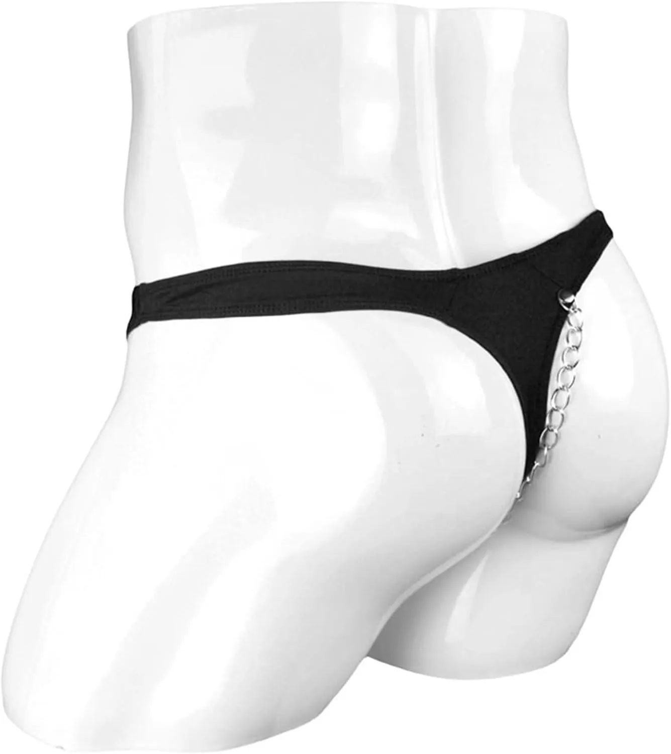 JEsilunmaMY Men's Patent Leather Briefs Low Rise Safety Chain Pouch Panties Lingerie Athletic Supporters Jockstrap Underwear