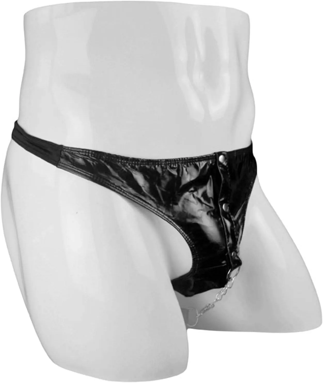JEsilunmaMY Men's Patent Leather Briefs Low Rise Safety Chain Pouch Panties Lingerie Athletic Supporters Jockstrap Underwear