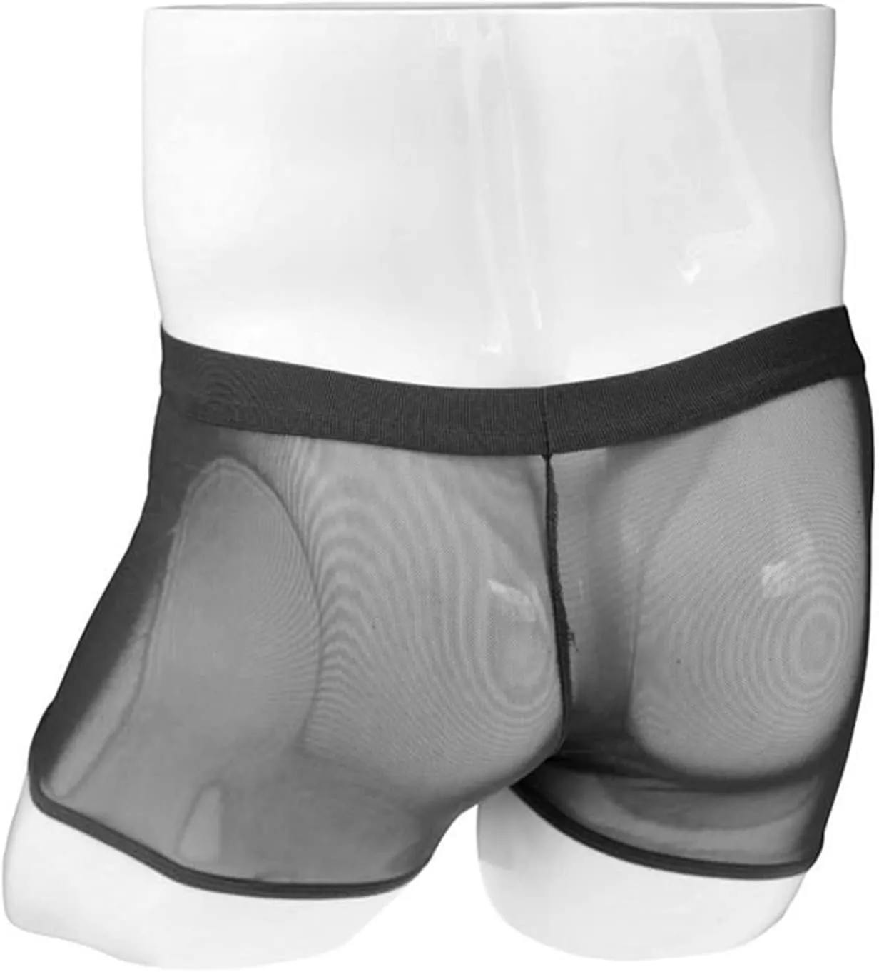 JEsilunmaMY Men's Zip Pouch Boxer Briefs Mid Waist Mesh Sheer Leather Underwear See Through Breathable Shorts Boxer Lingerie