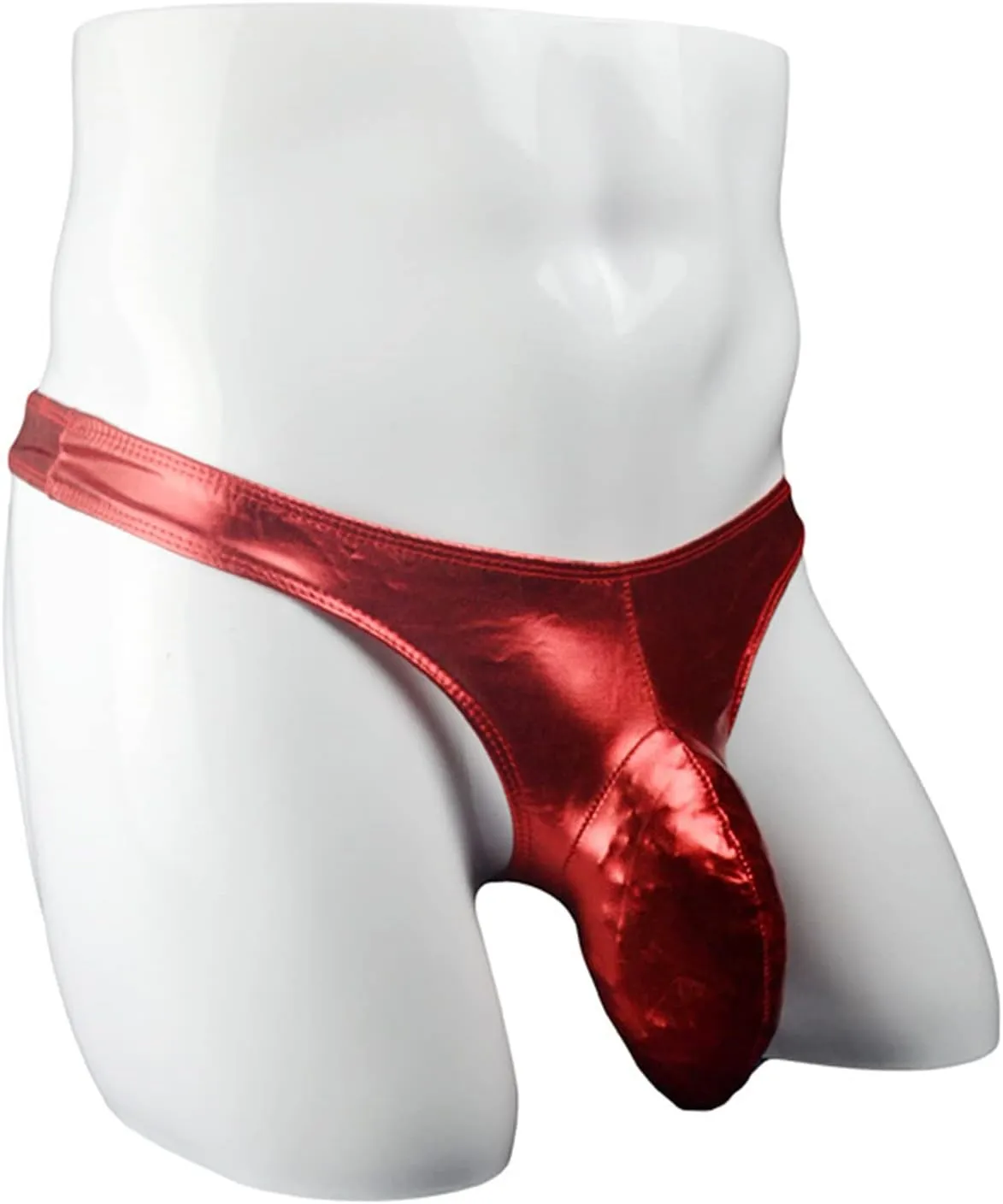 JEsilunmaMY Shiny Leather Briefs for Men Low Rise Elephant Nose Bulge Pouch Thongs Athletic Supporter G-Strings Underwear