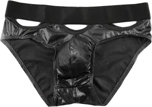 JEsilunmaMY Shiny Leather Briefs for Men Low Waist Hollow Out Bulge Pouch Underwear Sexy Cutout Panties Jockstrap Underpants