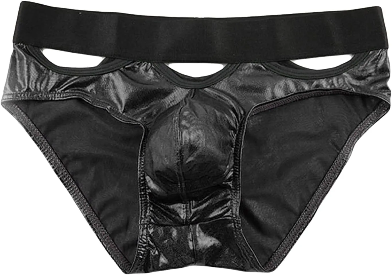 JEsilunmaMY Shiny Leather Briefs for Men Low Waist Hollow Out Bulge Pouch Underwear Sexy Cutout Panties Jockstrap Underpants
