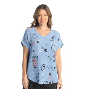 Jess & Jane "Bahamas" Mineral Washed Gauze Short Sleeve Top - M104-1823