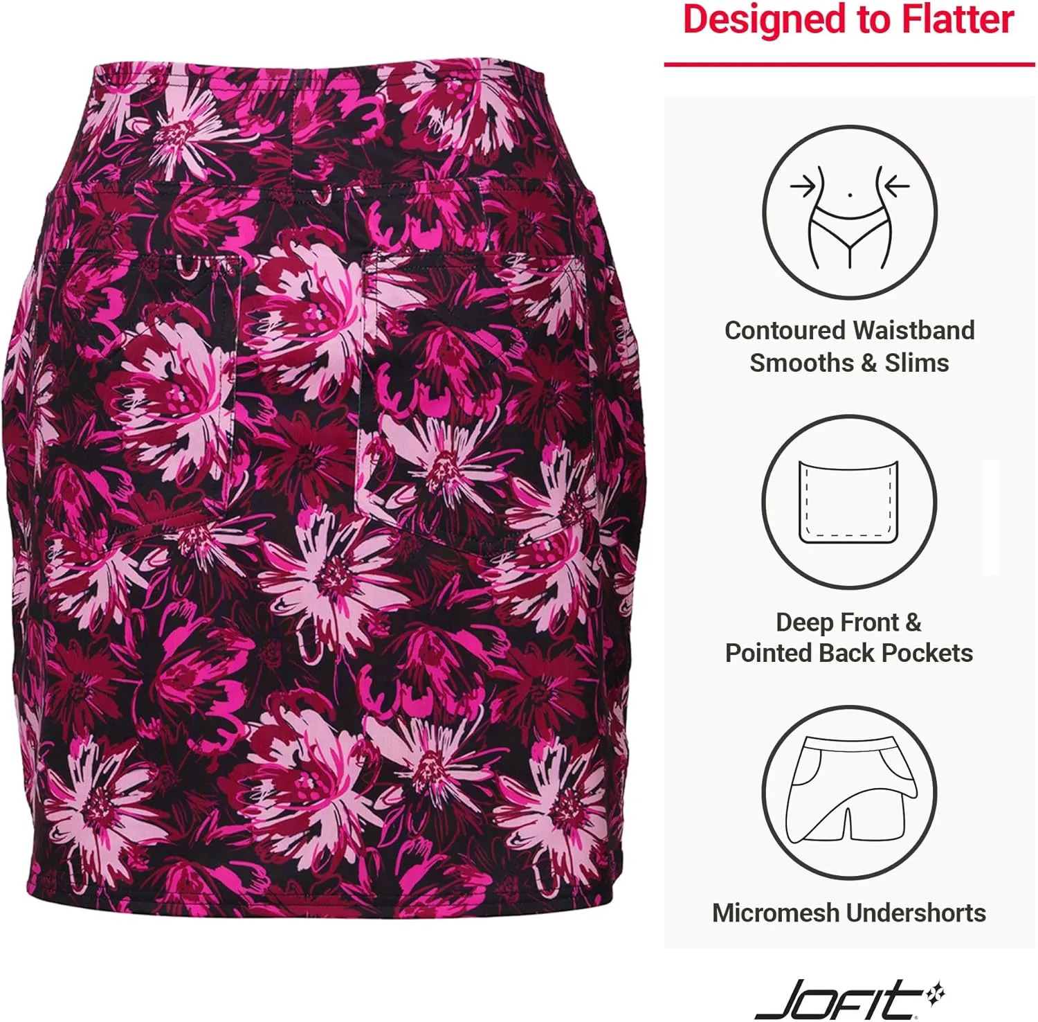 Jofit Apparel Women's Athletic Clothing 17" Mini Skort for Golf, Workout, and Casual Wear