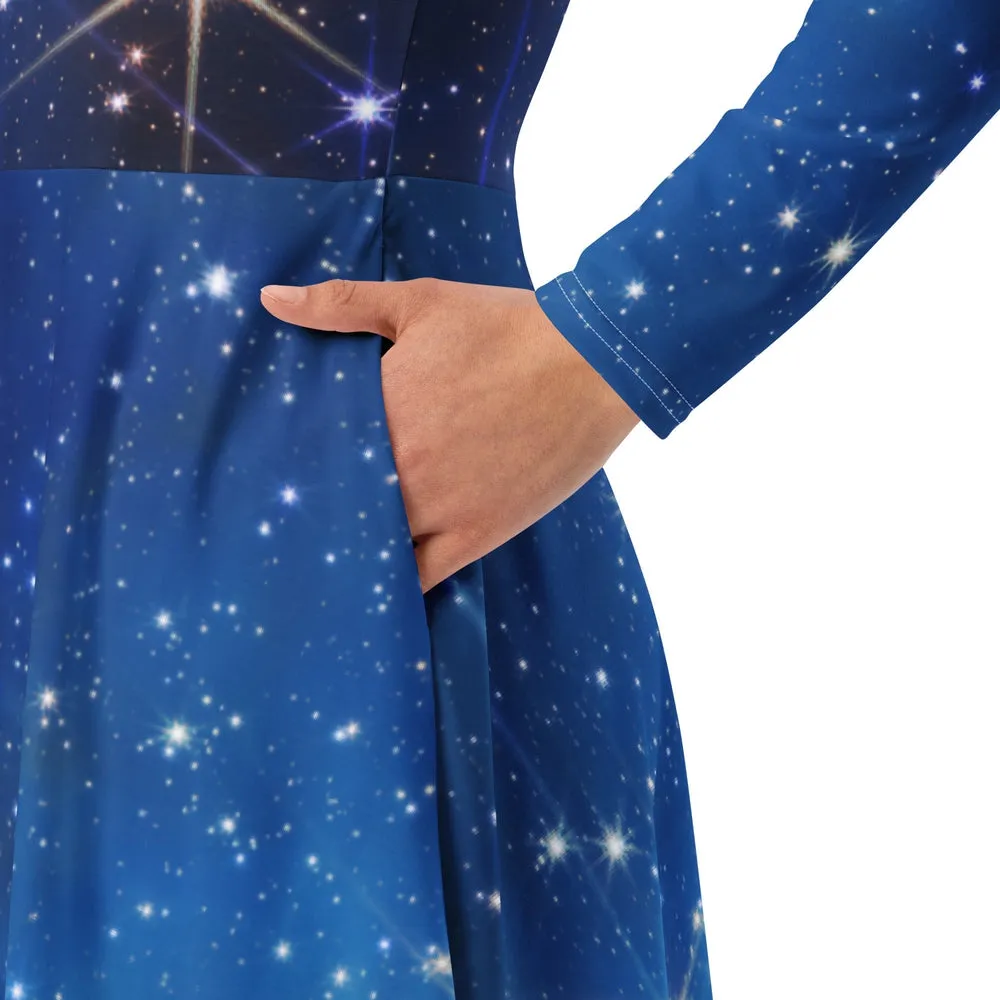 JWST MARVEL-ous Carina Nebula Long-Sleeve Midi Dress with Pockets
