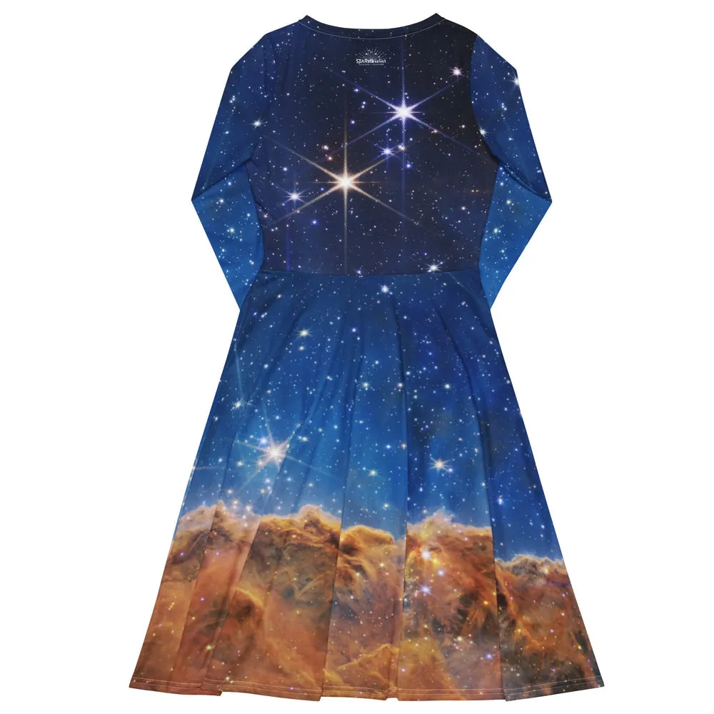 JWST MARVEL-ous Carina Nebula Long-Sleeve Midi Dress with Pockets