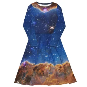 JWST MARVEL-ous Carina Nebula Long-Sleeve Midi Dress with Pockets