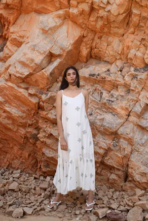 Kapraaha A White Stripe Embroidered Maxi Dress White