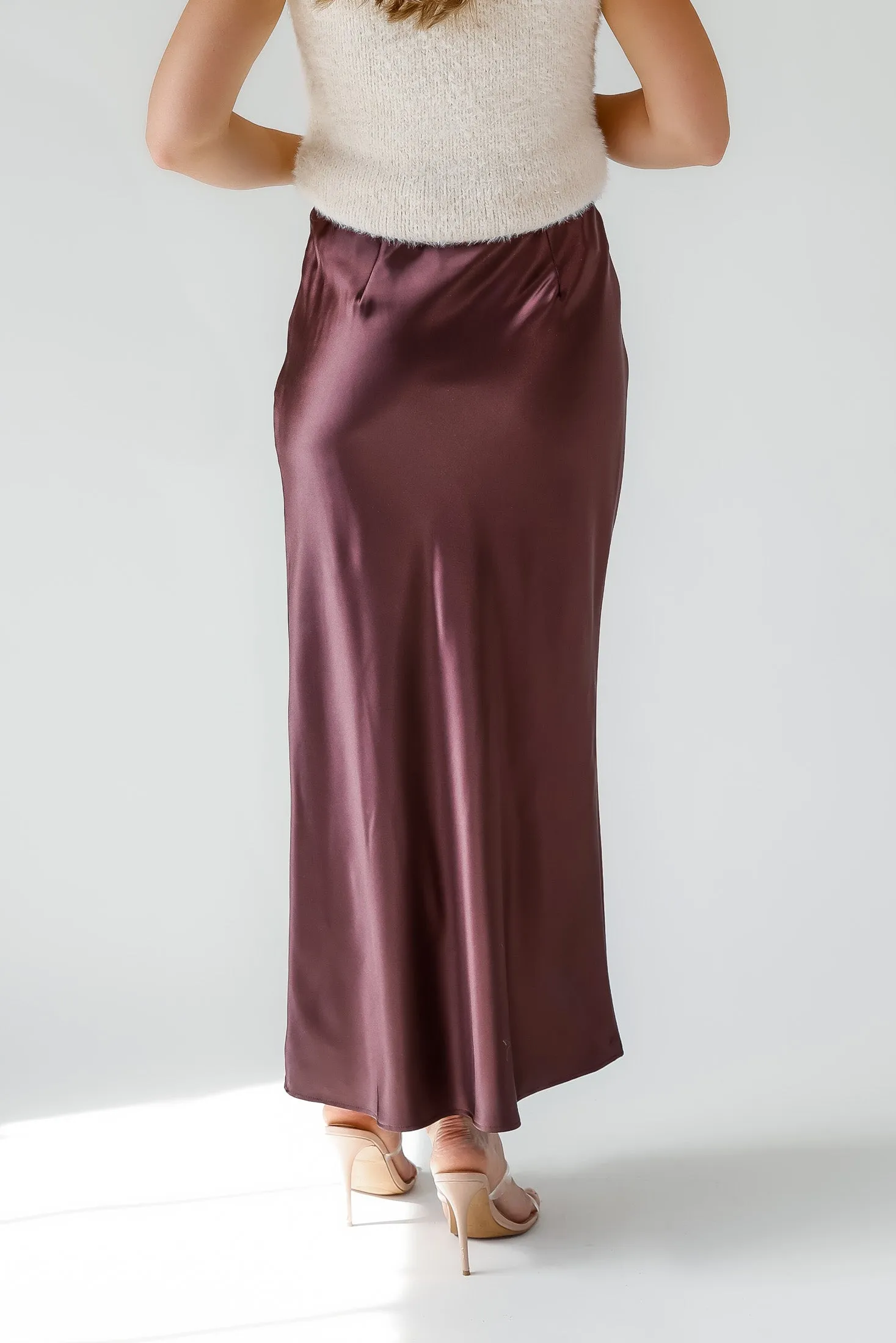 Karrie Chocolate Satin Maxi Skirt - Final Sale