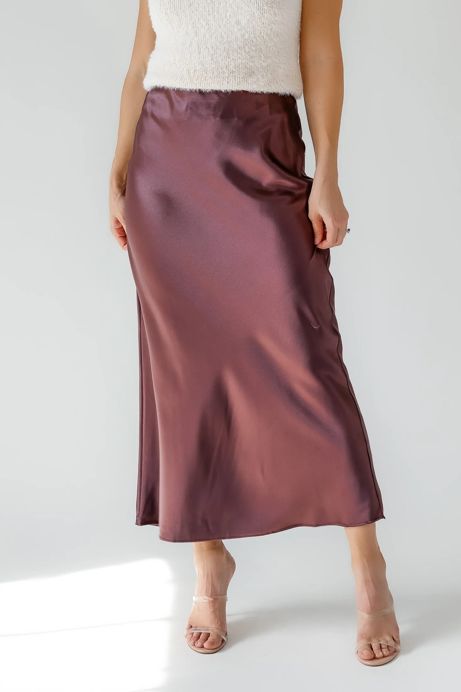 Karrie Chocolate Satin Maxi Skirt - Final Sale