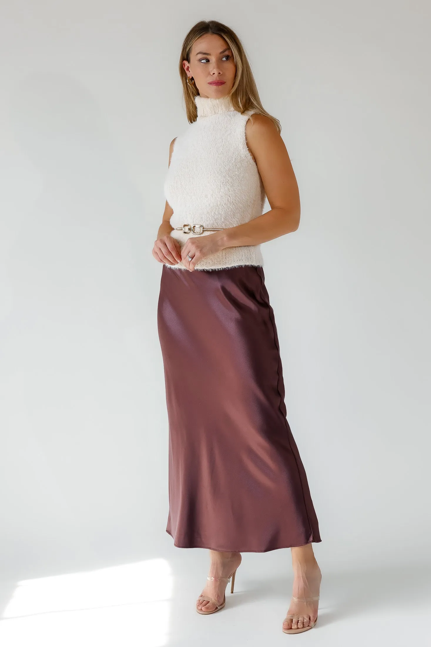 Karrie Chocolate Satin Maxi Skirt - Final Sale