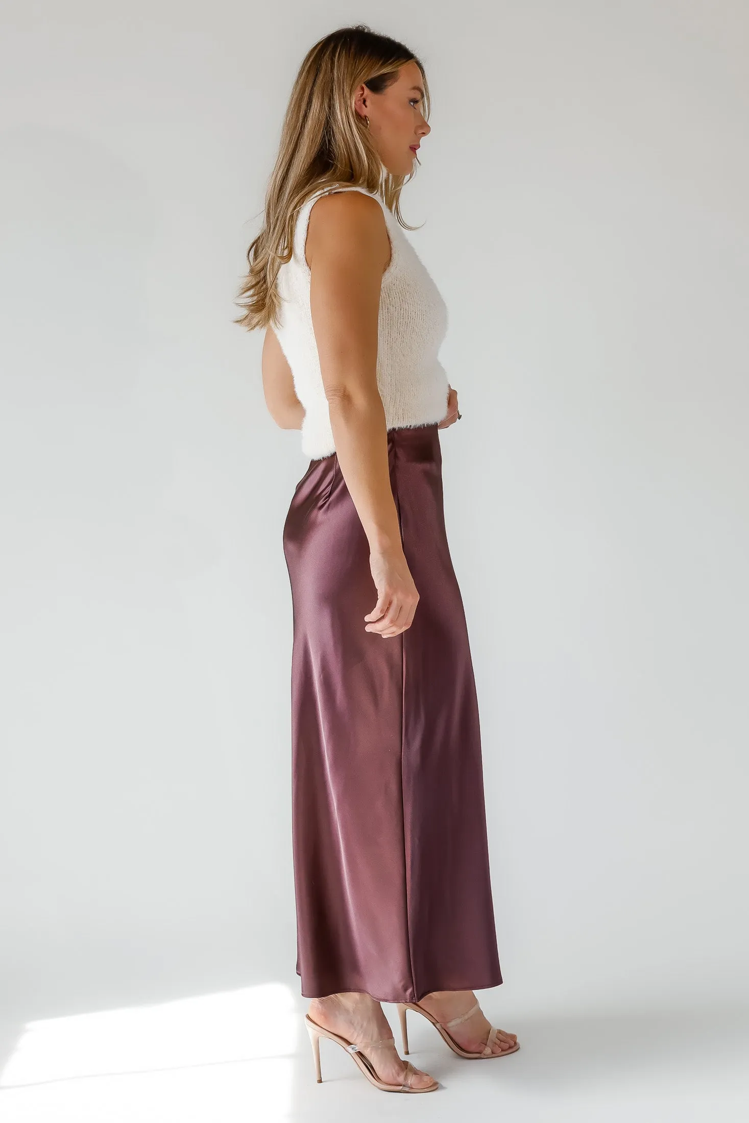 Karrie Chocolate Satin Maxi Skirt - Final Sale