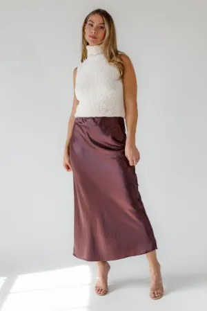 Karrie Chocolate Satin Maxi Skirt - Final Sale