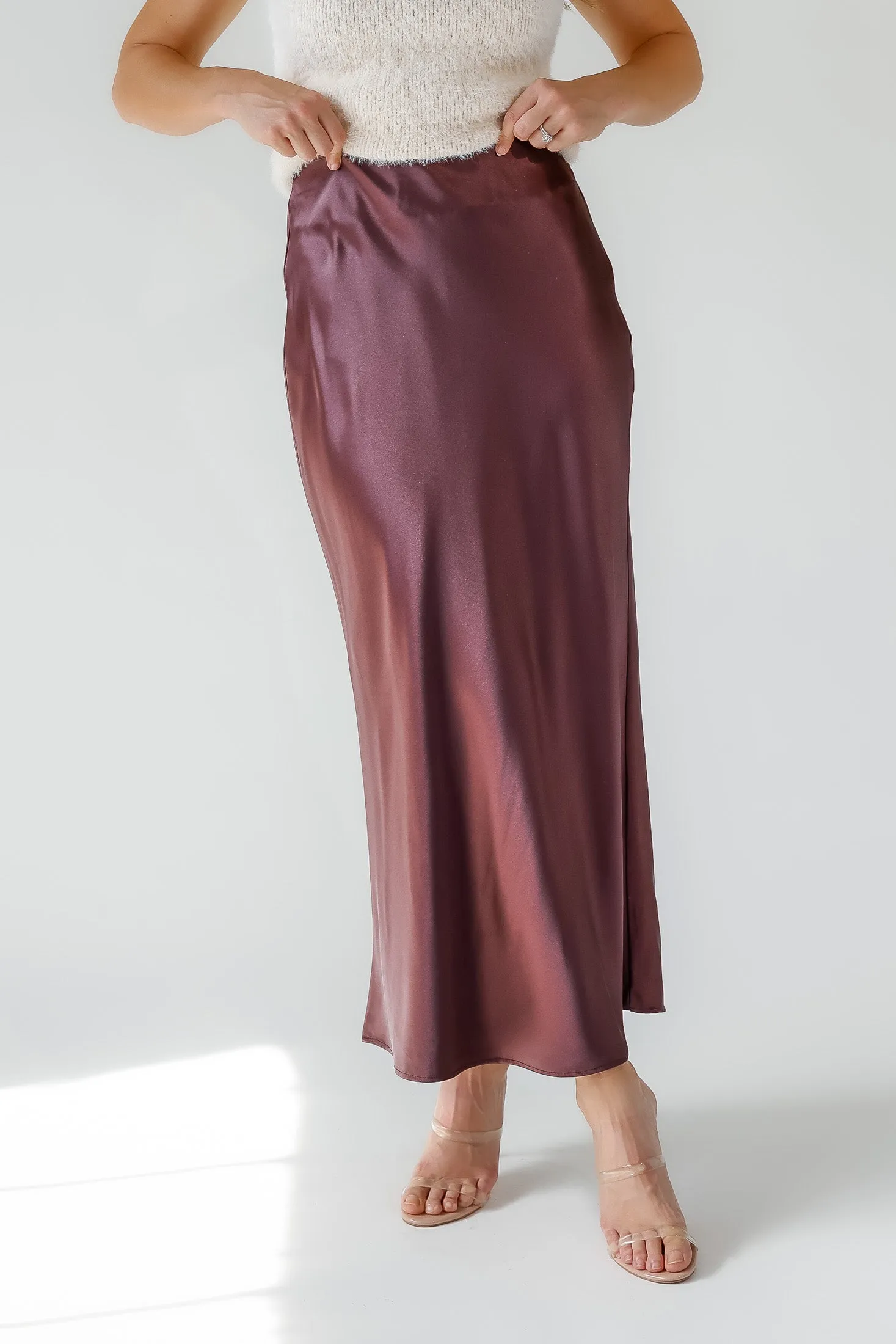 Karrie Chocolate Satin Maxi Skirt - Final Sale