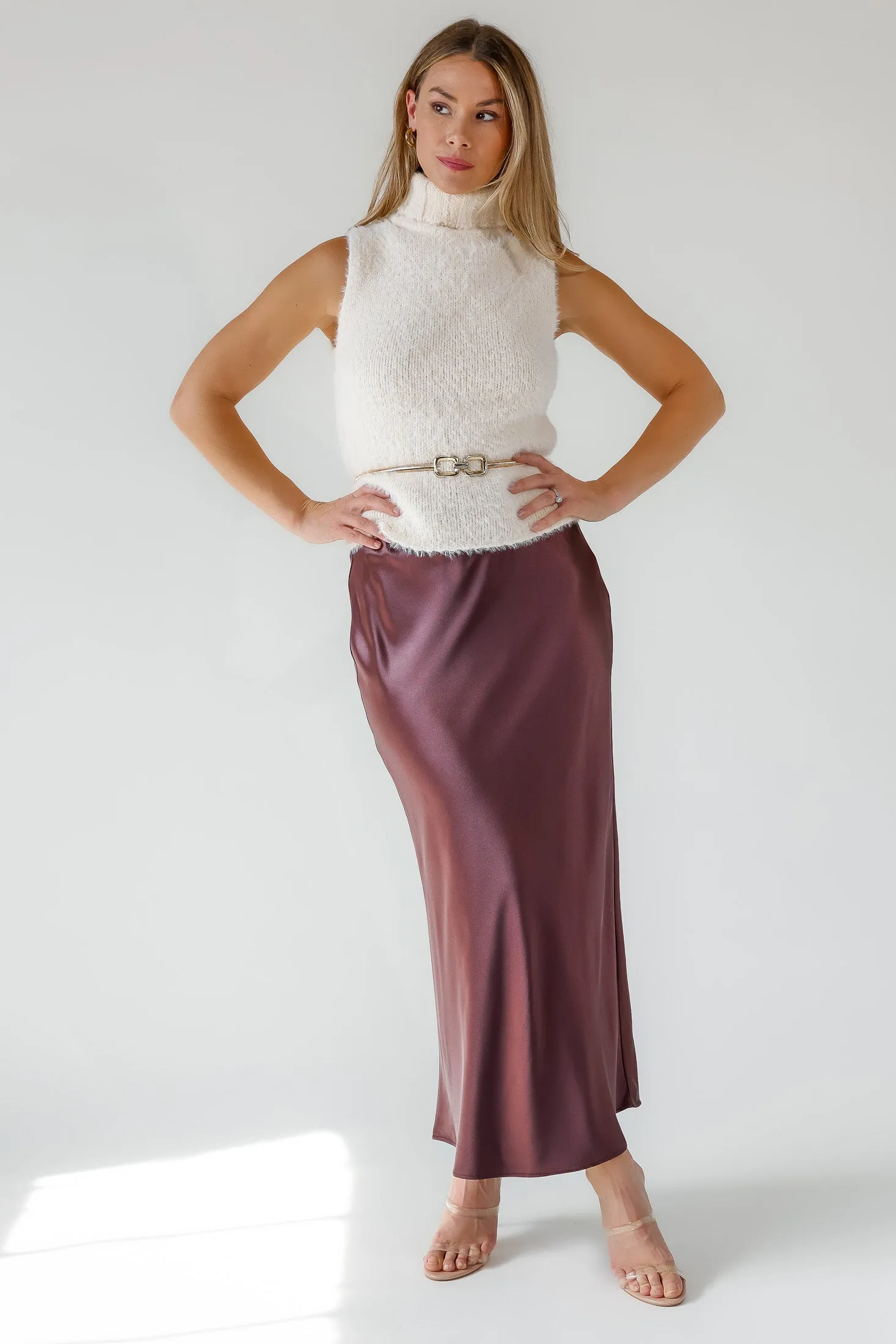 Karrie Chocolate Satin Maxi Skirt - Final Sale