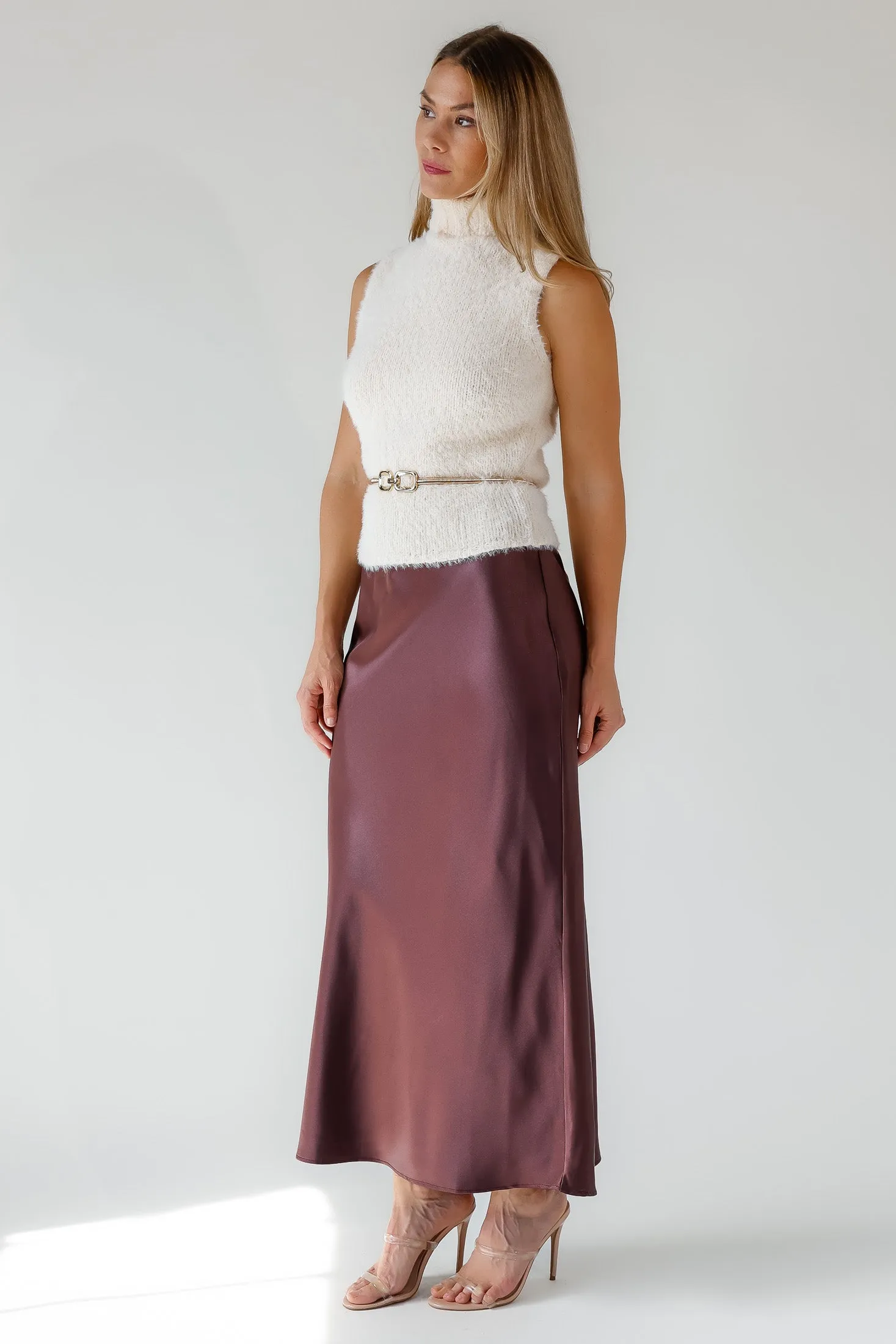 Karrie Chocolate Satin Maxi Skirt - Final Sale