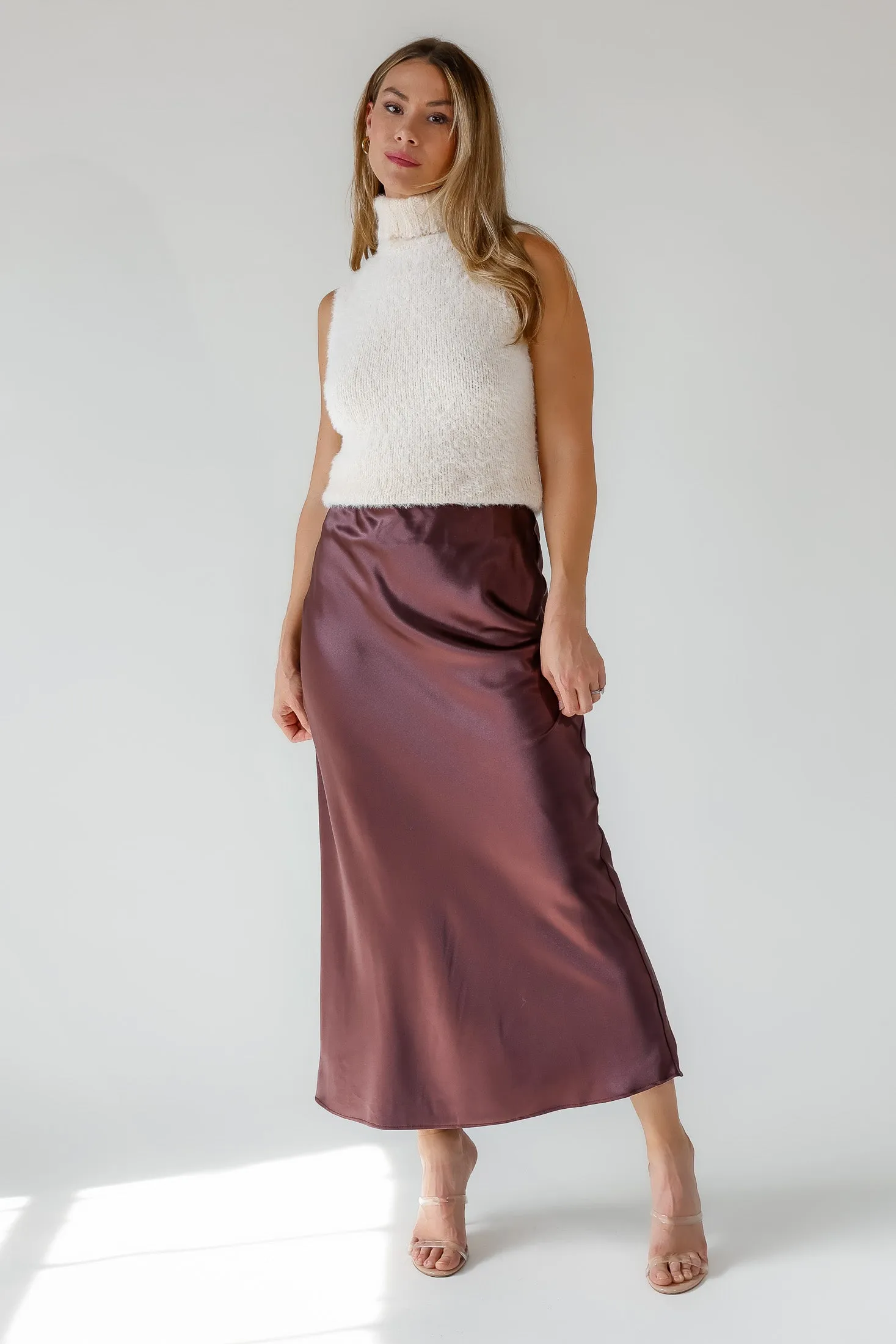 Karrie Chocolate Satin Maxi Skirt - Final Sale
