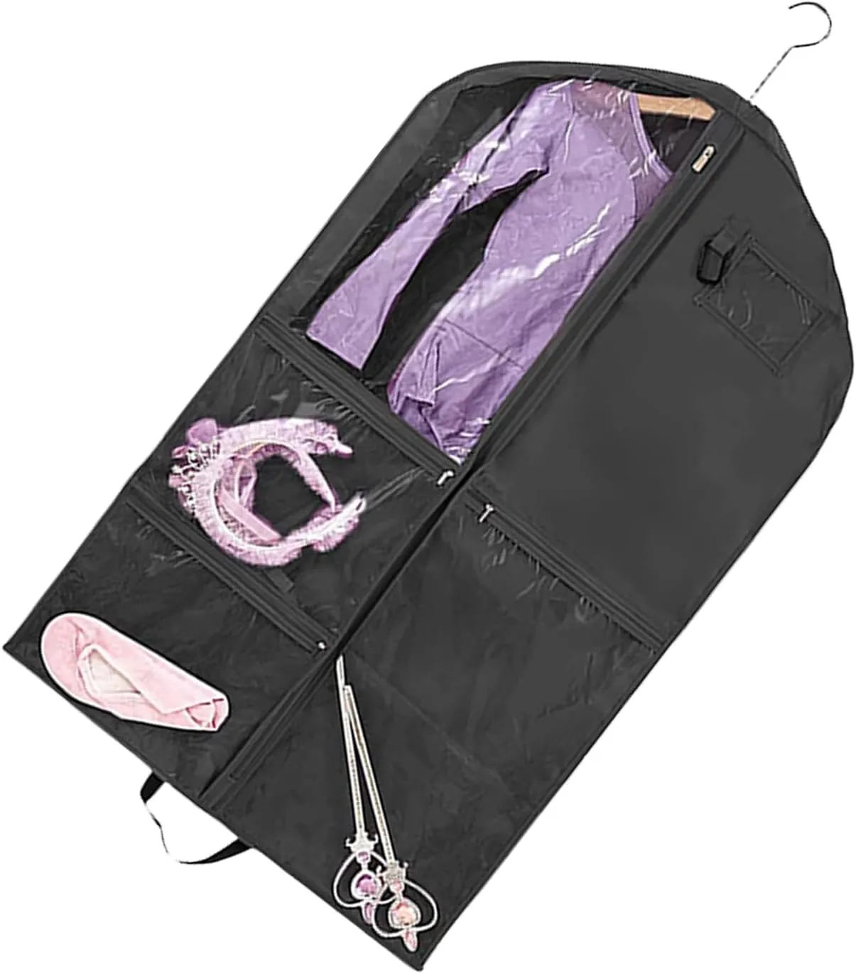 Kids Dance Costume Storage Bag Garment With 5 Zippered Pockets Foldable Travel Dress Container