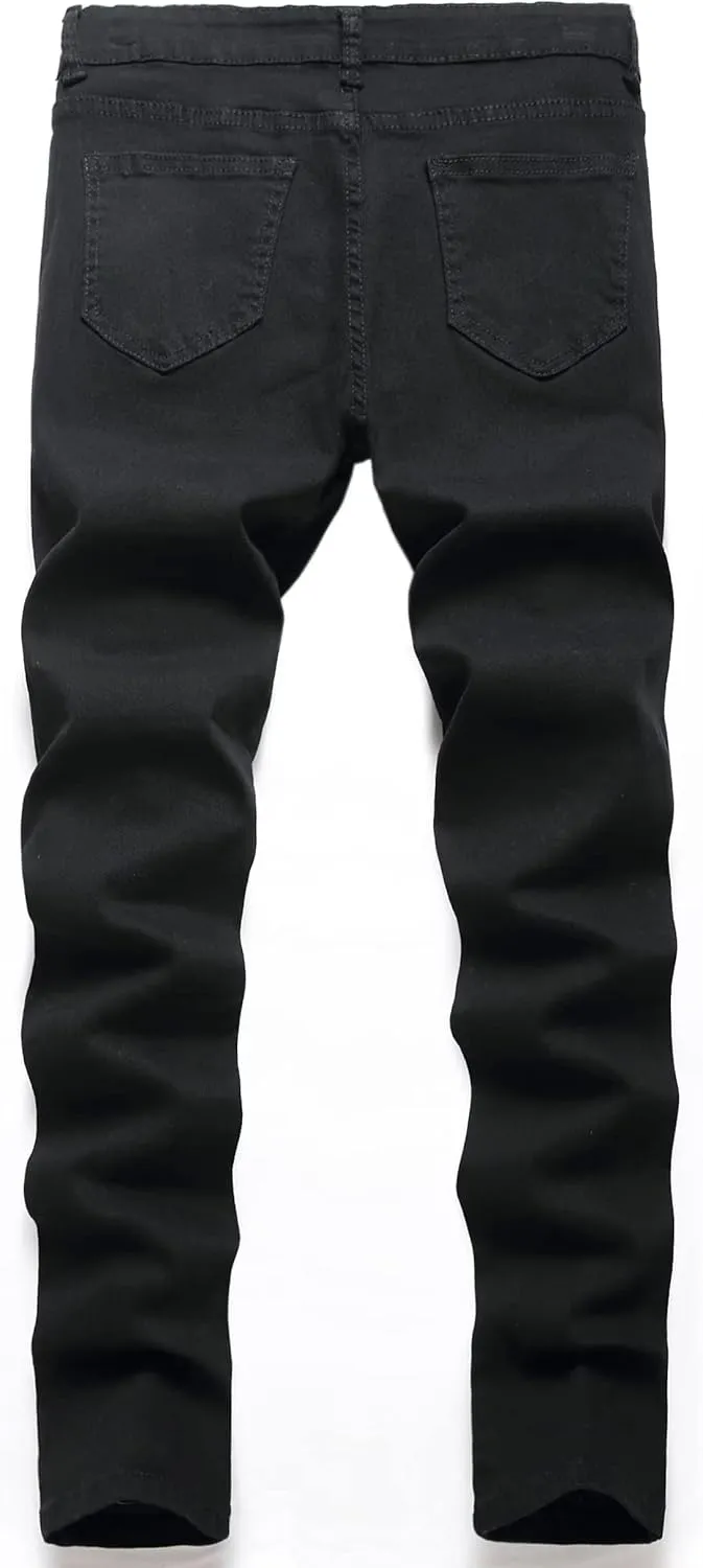 Kihatwin Boy's Skinny Ripped Jeans Destroyed Distressed Taper Zipper Pants with Holes