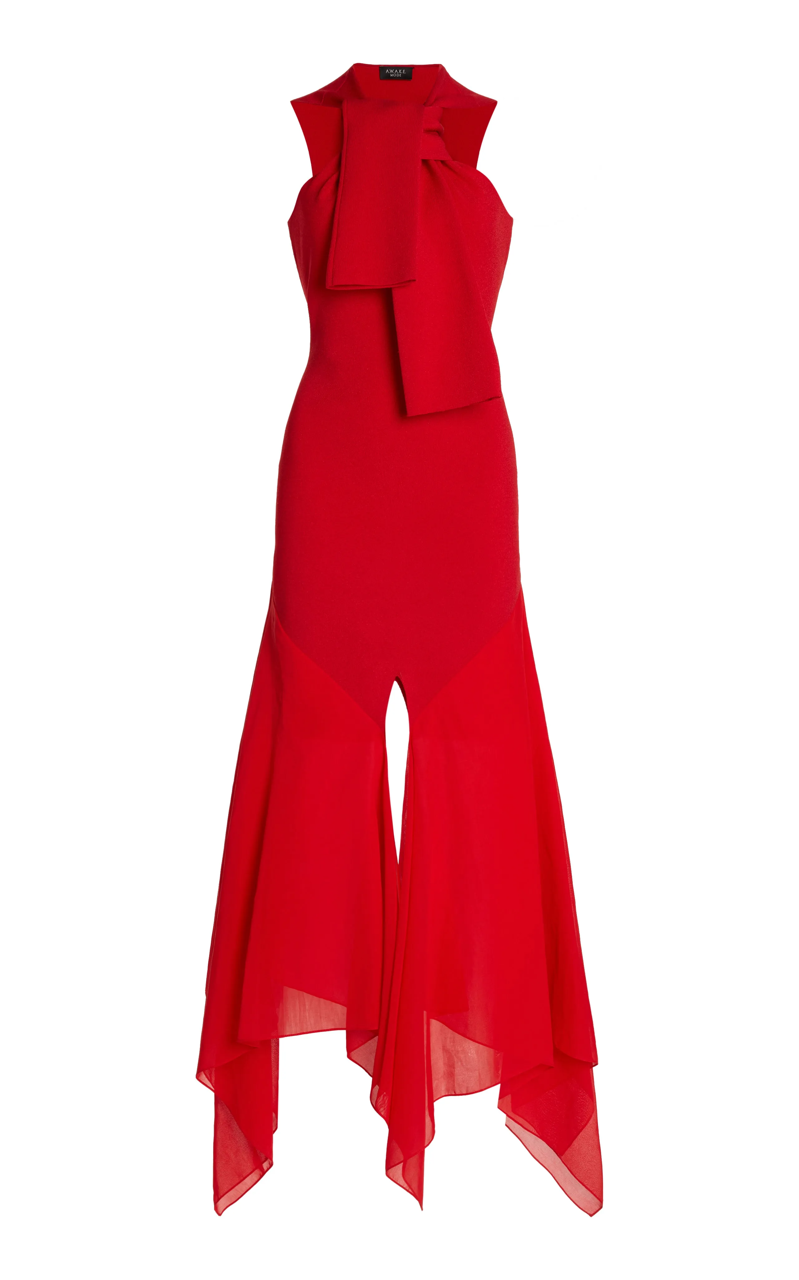 Knit Dress With Organza Inserts Red