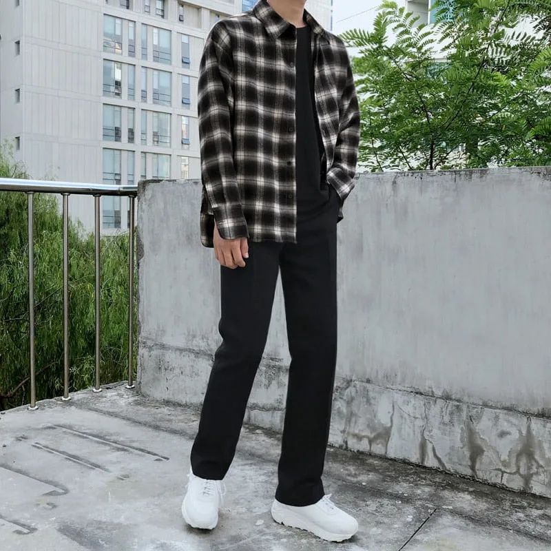[Korean Style] Dehe Black / Gray Casual Straight Pants