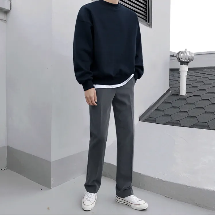 [Korean Style] Dehe Black / Gray Casual Straight Pants