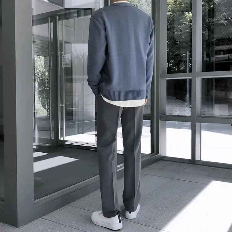 [Korean Style] Dehe Black / Gray Casual Straight Pants