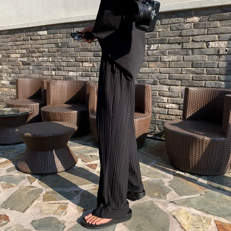 [Korean Style] Ice Silk Pleated Casual Pants