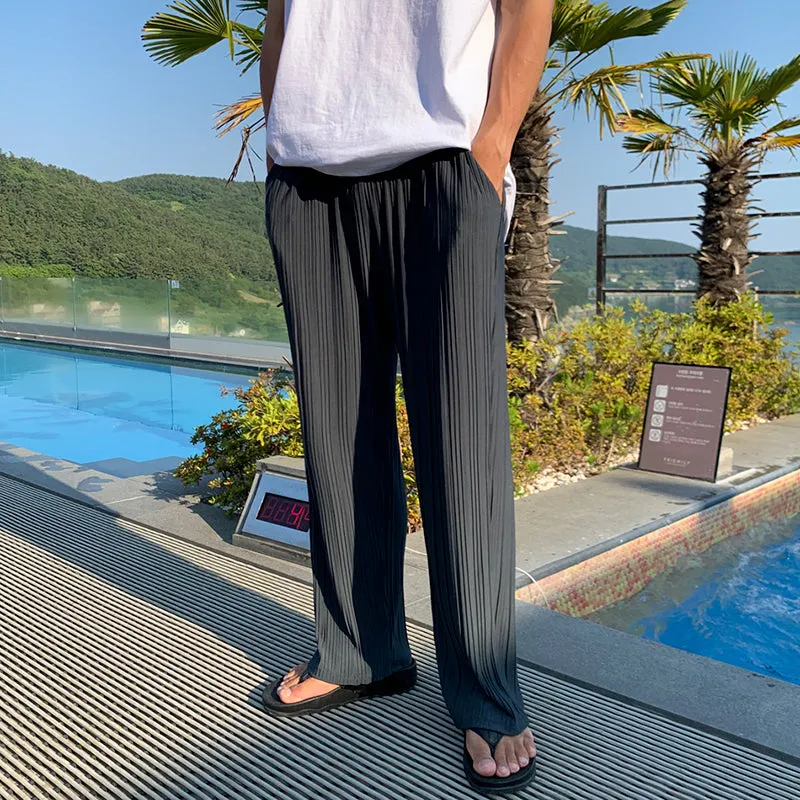 [Korean Style] Ice Silk Pleated Casual Pants