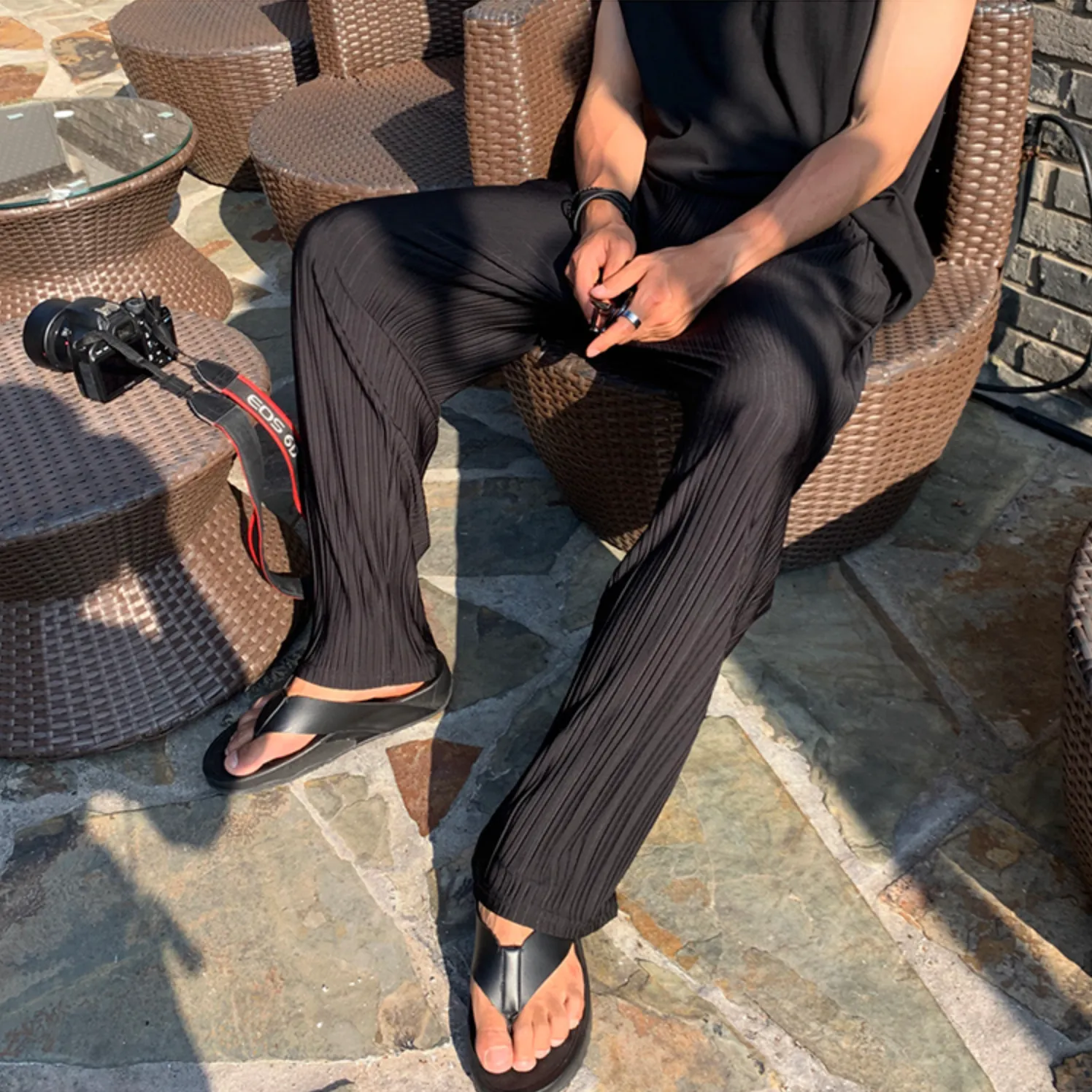 [Korean Style] Ice Silk Pleated Casual Pants