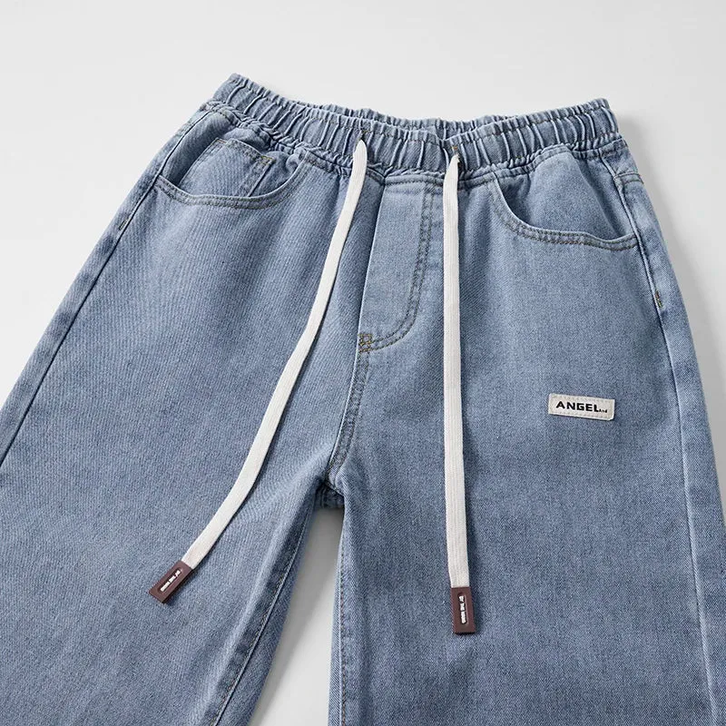 KSTUN Baggy Jeans Men Loose Fit Wide Leg Pants Casual Elastic Waist Boys Denim Pants Light Blue Men's Clothing pantalones hombre