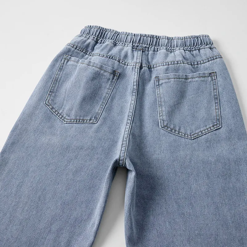 KSTUN Baggy Jeans Men Loose Fit Wide Leg Pants Casual Elastic Waist Boys Denim Pants Light Blue Men's Clothing pantalones hombre