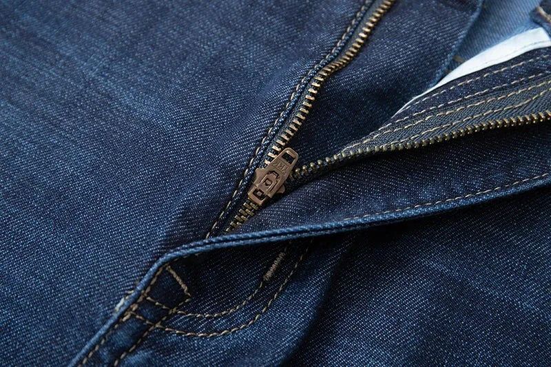 KSTUN Business Casual Jeans For Men Solid Blue Straight Cut Regular Fit Male Denim Pants 2024 New Arrival Full Length Trousers