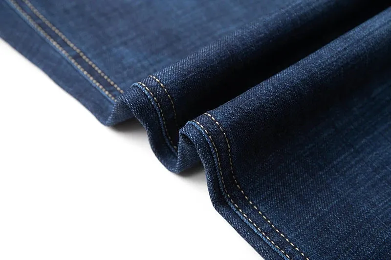 KSTUN Business Casual Jeans For Men Solid Blue Straight Cut Regular Fit Male Denim Pants 2024 New Arrival Full Length Trousers