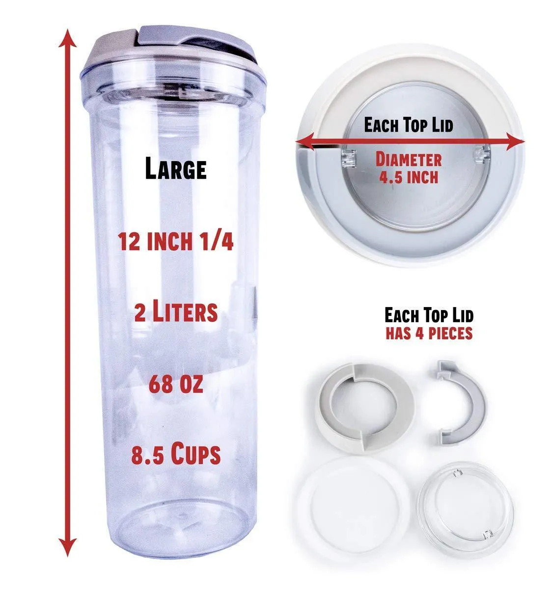 Kuchyn Tools Airtight Food Storage Canisters - Set of 4 Piece Containers With Lids For Your Kitchen/Pantry/Counter (2 Large)