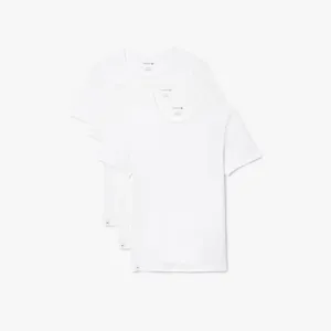 Lacoste Men's 100% Cotton Slim Fit Crew Neck T-Shirt, 3-Pack, White, Large