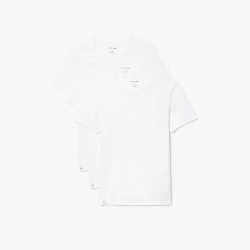 Lacoste Men's 100% Cotton Slim Fit Crew Neck T-Shirt, 3-Pack, White, Large