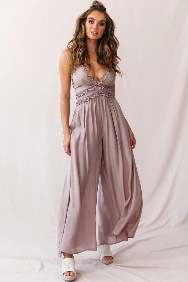 Laney Wide Leg Ruffle Detail Jumpsuit Mocha